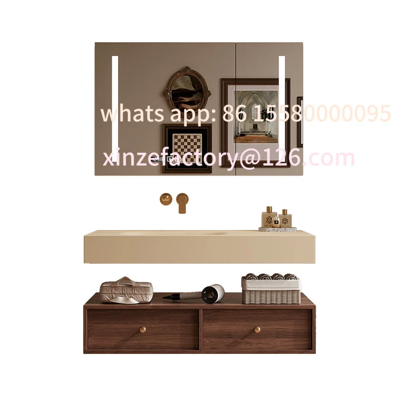 

Customizable rock slab hot bending seamless integrated basin bathroom cabinet combination new Chinese toilet hand wash washbasin