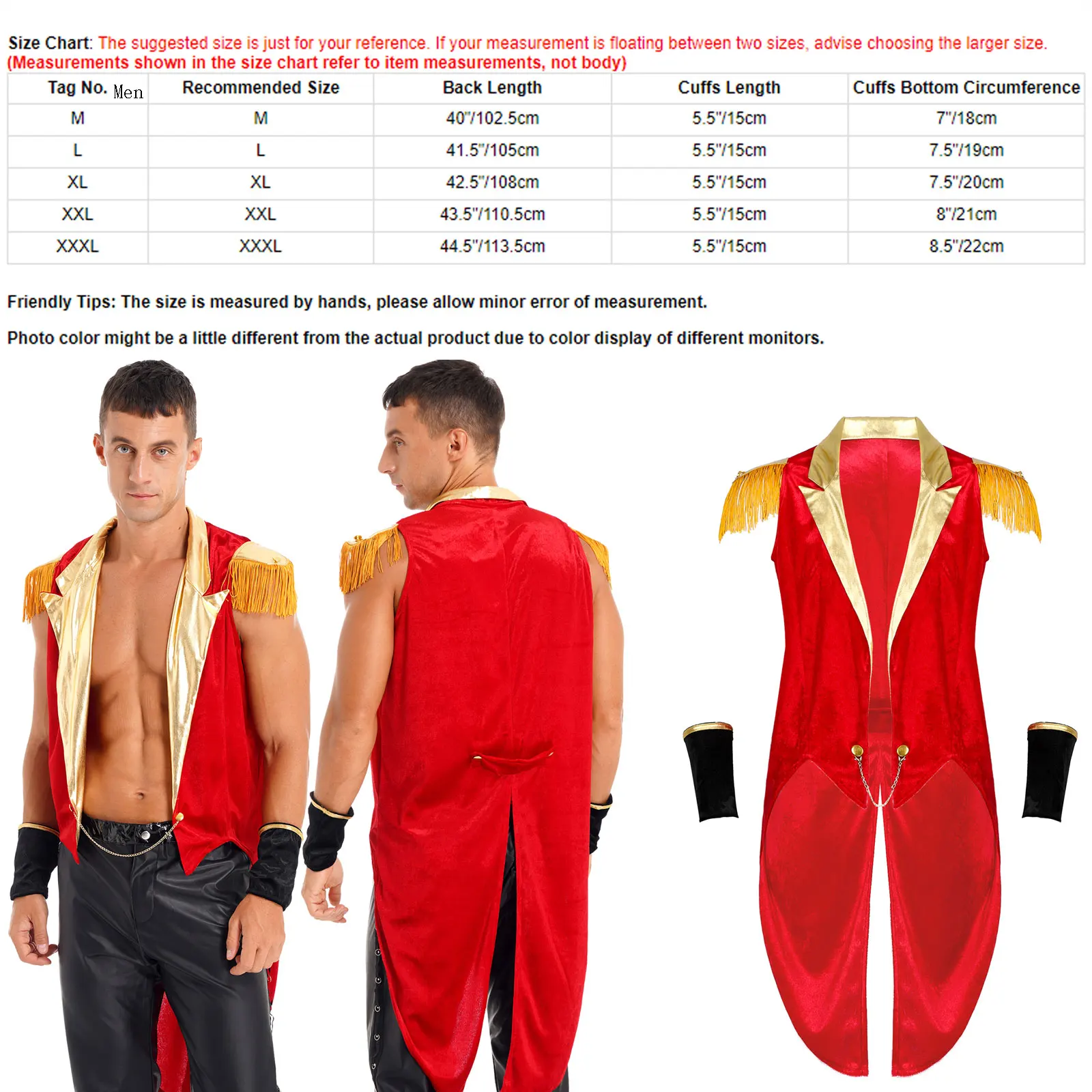 Womens Halloween Showman Wizard Cosplay Costume Circus Ringmaster Tailcoat Lapel Sleeveless Red Velvet Vintage Jacket Outerwear