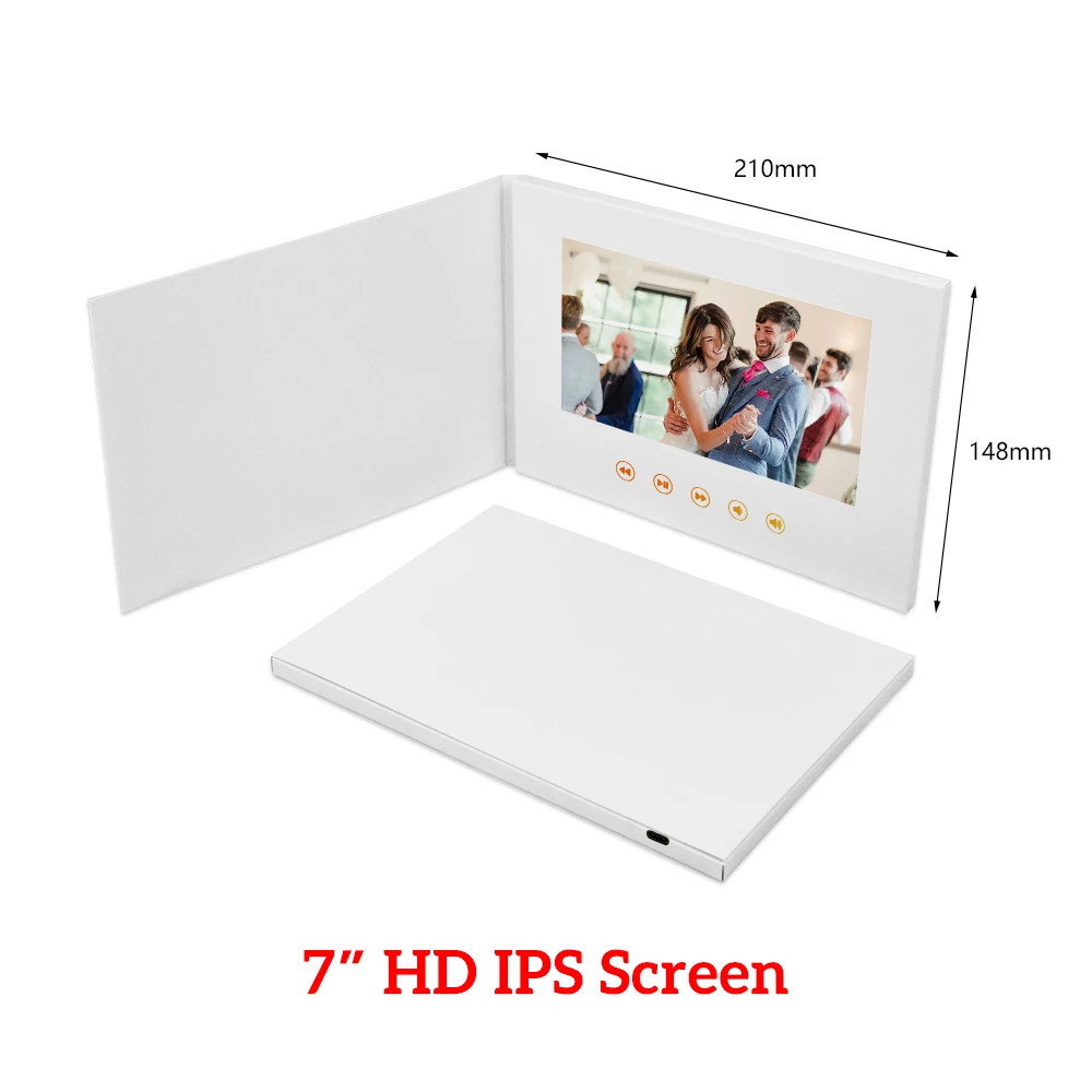 7 inch Birthday Gift Video Book 4GB LCD Wedding Invite Greeting Card Upload Video Photo Music 5 Button Mailing Box Digital Frame