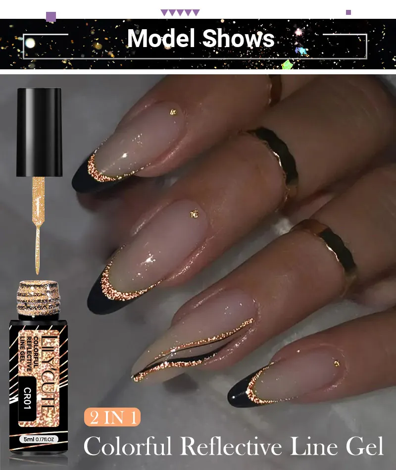 LILYCUTE 5 ml Reflektierende Glitter Liner Gel Nagellack Superflash Bunte Funkelnde Graffiti Malerei Streifen Pull Linie Nagel Gel – Detail 4