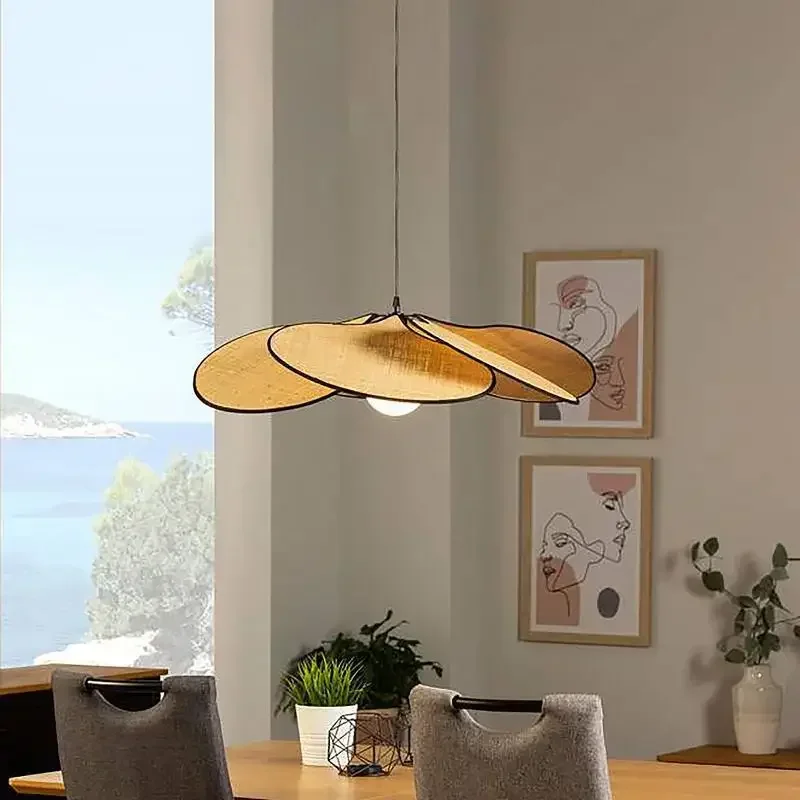 Wabi Sabi Straw Woven Chandelier - Japanese Flower LED Ceiling Light for Living Room & Kitchen Island