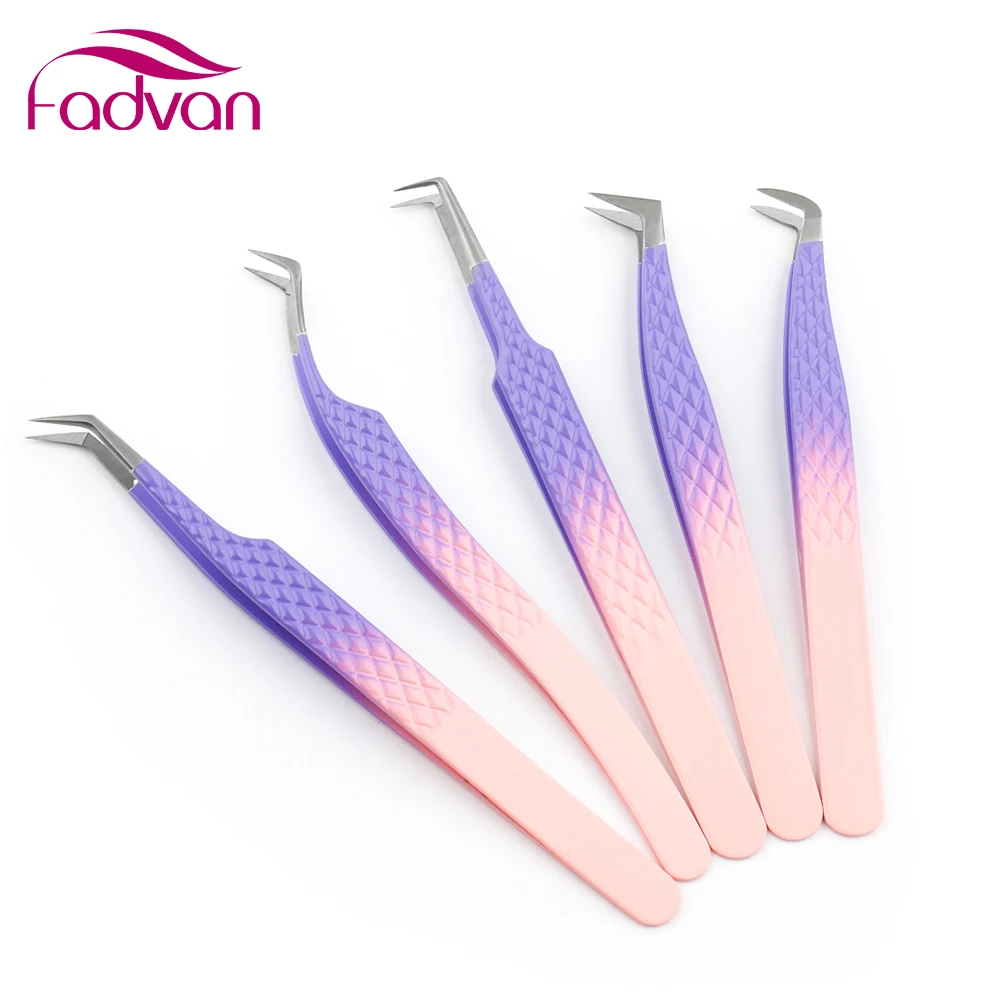 FADVAN Tweezers For Eyelash Extensions Gradient Purple Fiber Tips Stainless Steel High Precision Anti-Static Tweezers 1 Pcs