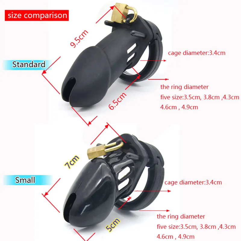 New Male Silicone Chastity Device Cock Cage Sex Toys With 5 Penis Ring Adult Belt Brass Lock Standard/Short Cage A122/A235