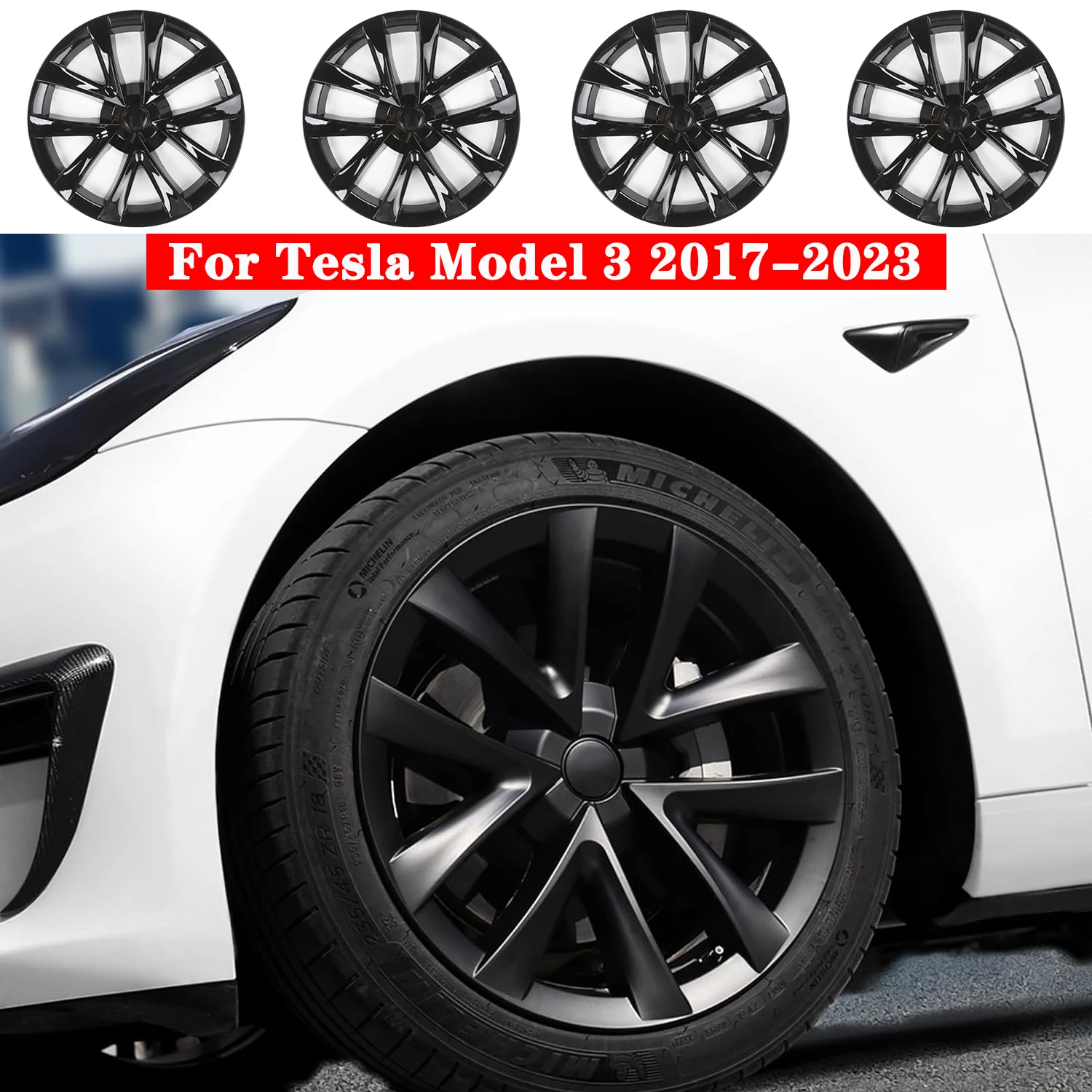 4PCS Hubcaps For Tesla Model 3 2017-2023, For Model S Plaid Arachnid Style 18 Inch Wheel Covers Hub Cap Center Cap Kit