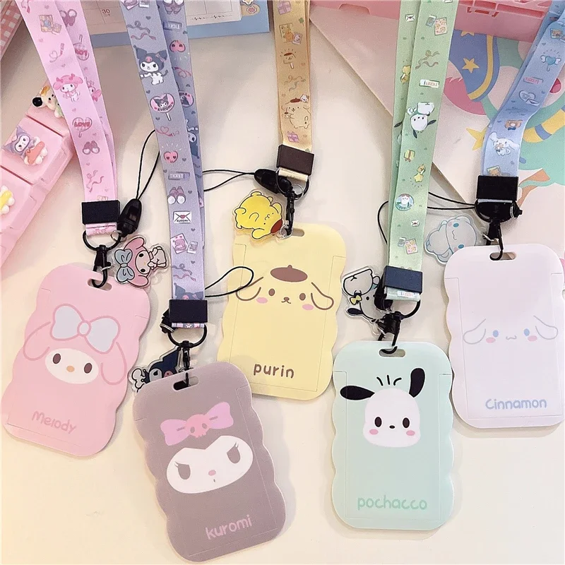 Beautiful Sanrio Keychain Pendant Hellokitty Kuromi Cinnamoroll Cute Card Holder Student Gift Plastic Rod Card Holder