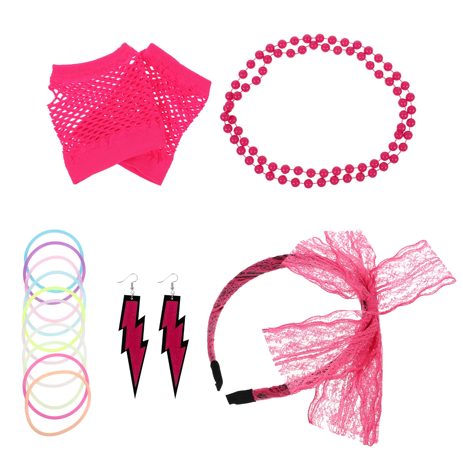 1 Set Cloth Party Hairband Gloves Retro Style Durable Earrings Necklace For Themed Parties Neon Party Wear Women Costume Prop