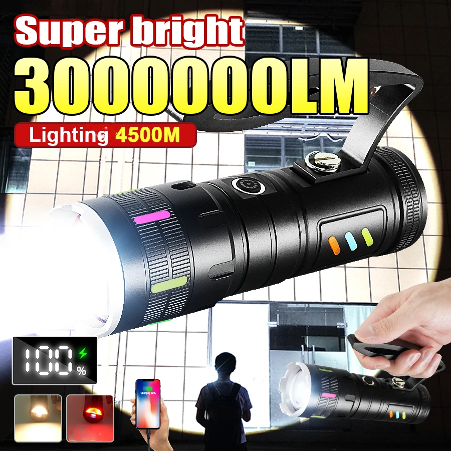 

Ultra Powerful Led Flashlight Usb Rechargeable Zoom Flashlight Super Bright Long Range 4500m Torch Light Camping Fishing Lantern