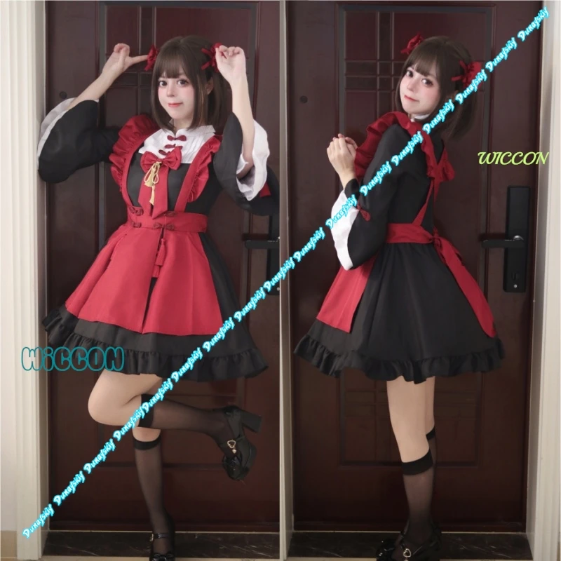 

Черное, красное готическое платье Лолиты, женское милое платье в китайском стиле, милая горничная, Хэллоуин, аниме, принцесса, карнавальный костюм