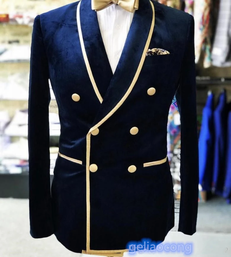 Navy Blue Velvet Formal 6XL Men Suit Jackets Business Uniform Work Blazer Tops Regular Slim Fit Wedding Suit For Men Only Jacket