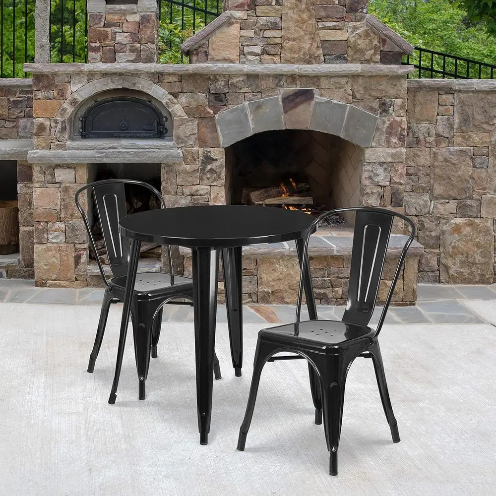 

30 Black Metal Round Table Set with 2 Chairs for Indoor and Outdoor Use