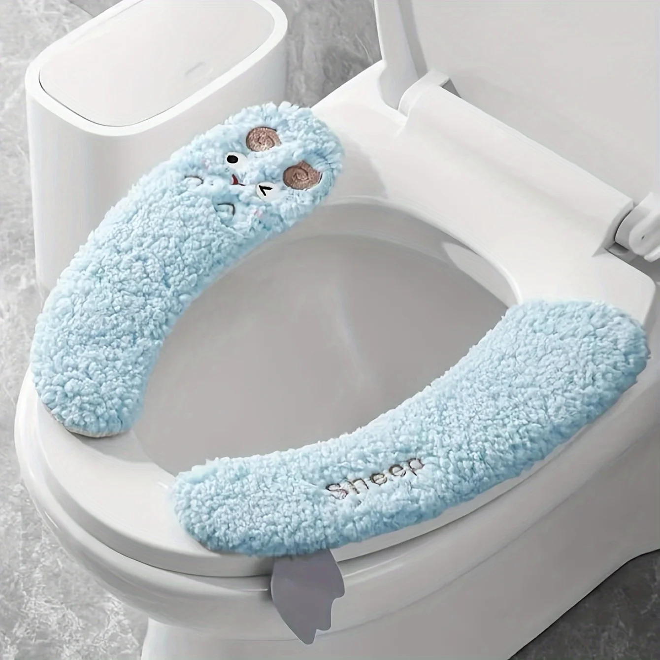 1 pair of thickened warm plush sterile toilet seat covers - adhesive, suitable for all seasons, hand washable polyester material