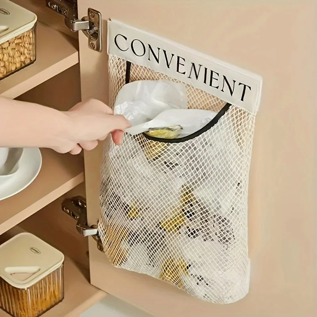 Large-capacity Garbage Bag Holder Hanging Mesh Bags Wall-Mounted Fruit Organizer Storage Tools Net Kitchen Cabinet Accessories