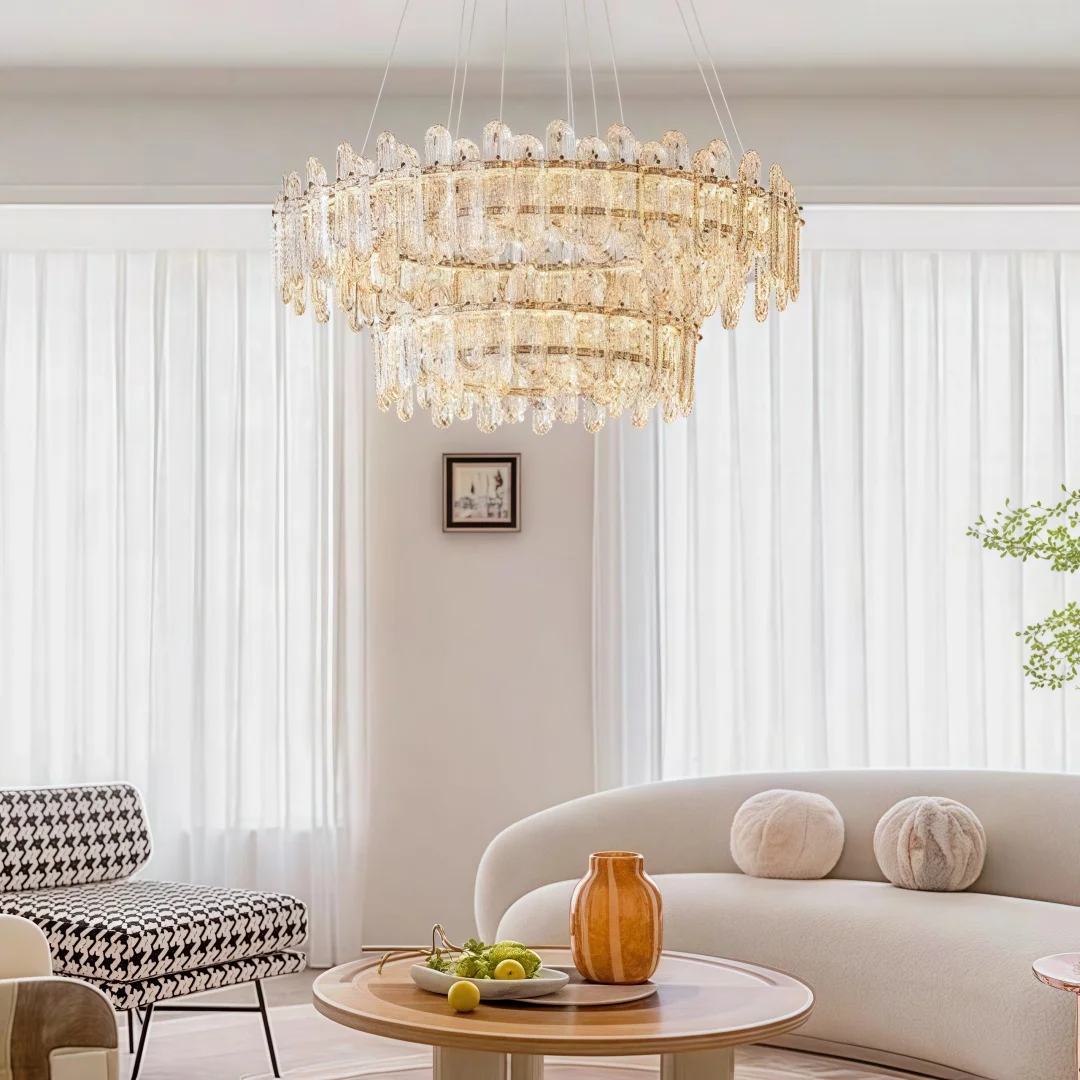Luxury Round Crystal Pendant Light for Living Room French Modern LED Transparent Crystal Pendant Chandelier Dining Room Bedroom