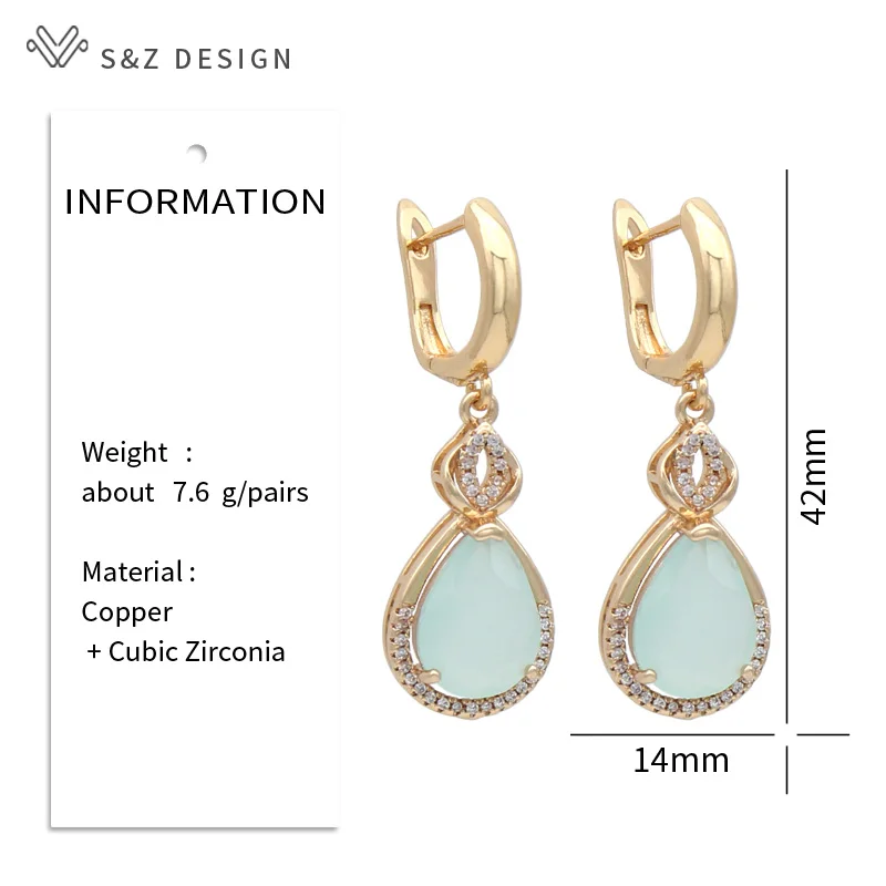 S&Z DESIGN New Fashion Luxury Water Drop Crystal Dangle Earrings For Women Girls Party Cubic Zirconia Eardrop Jewelry Gift