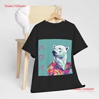 Hawaiian Polar Bear Heavy Cotton T Shirt Animal Black vintage Washed graphic streetwear Stylish Stretched Casual Soft Slightly