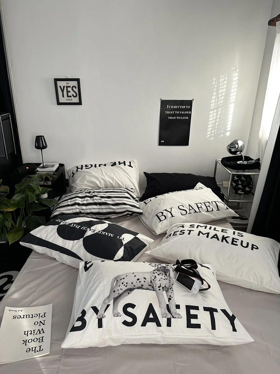 Simple Black White Pure Cotton Pillowcase Single Person Pillow Cover Pair Pack 48x74cm Washable Bedding Accessories