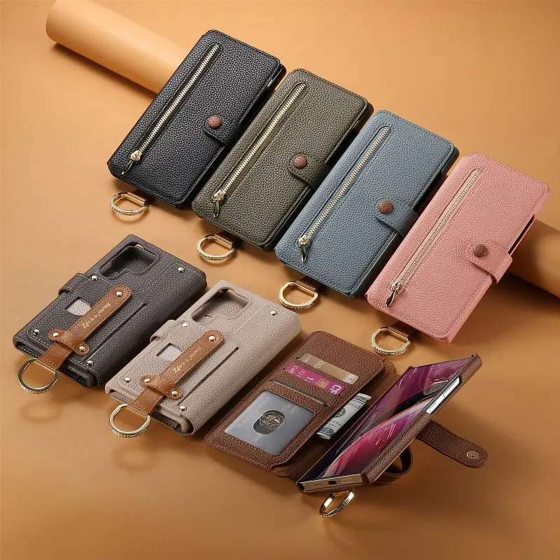 Magnetic Button Flip Phone Cover For Samsung Galaxy S24 Ultra S23 S22 S21 FE A04 A13 F04 A05s A14 A15 A23 With Wristband