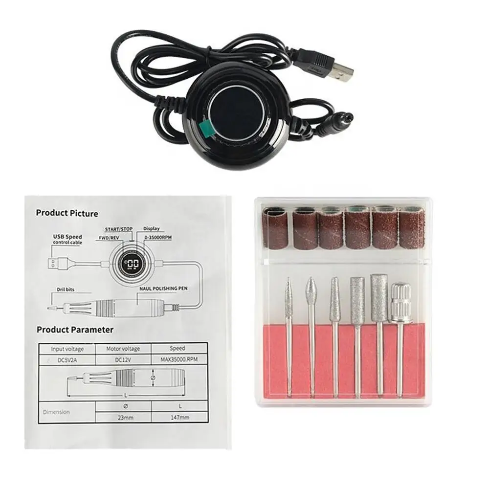 JIN PAI35000rpm trapano elettrico per unghie USB Mini penna per rimuovere lo smalto per unghie Manicure professionale Pedicure Kit trapano per unghie nero