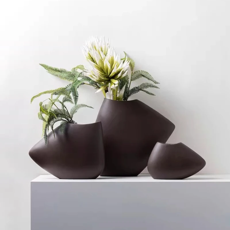 Ceramic Vase Geometric Triangular Flower Pot Abstract Ceramic Handicraft Flower Arrangement Accessories Home Decoration