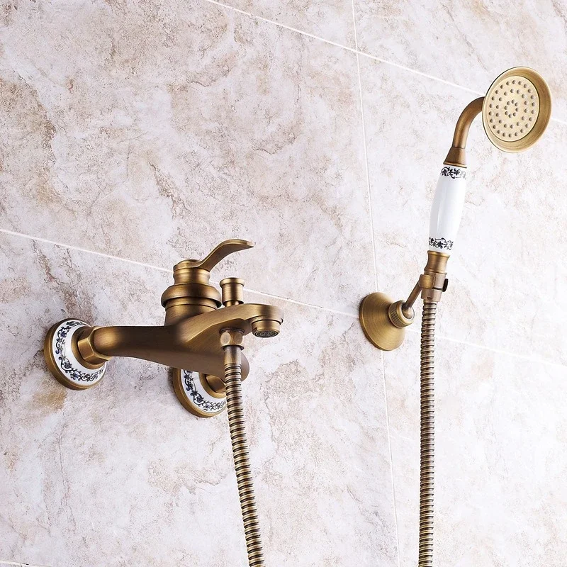 Light luxury antique black antique brushed triple shower set European brass shower black simple shower vintage gold