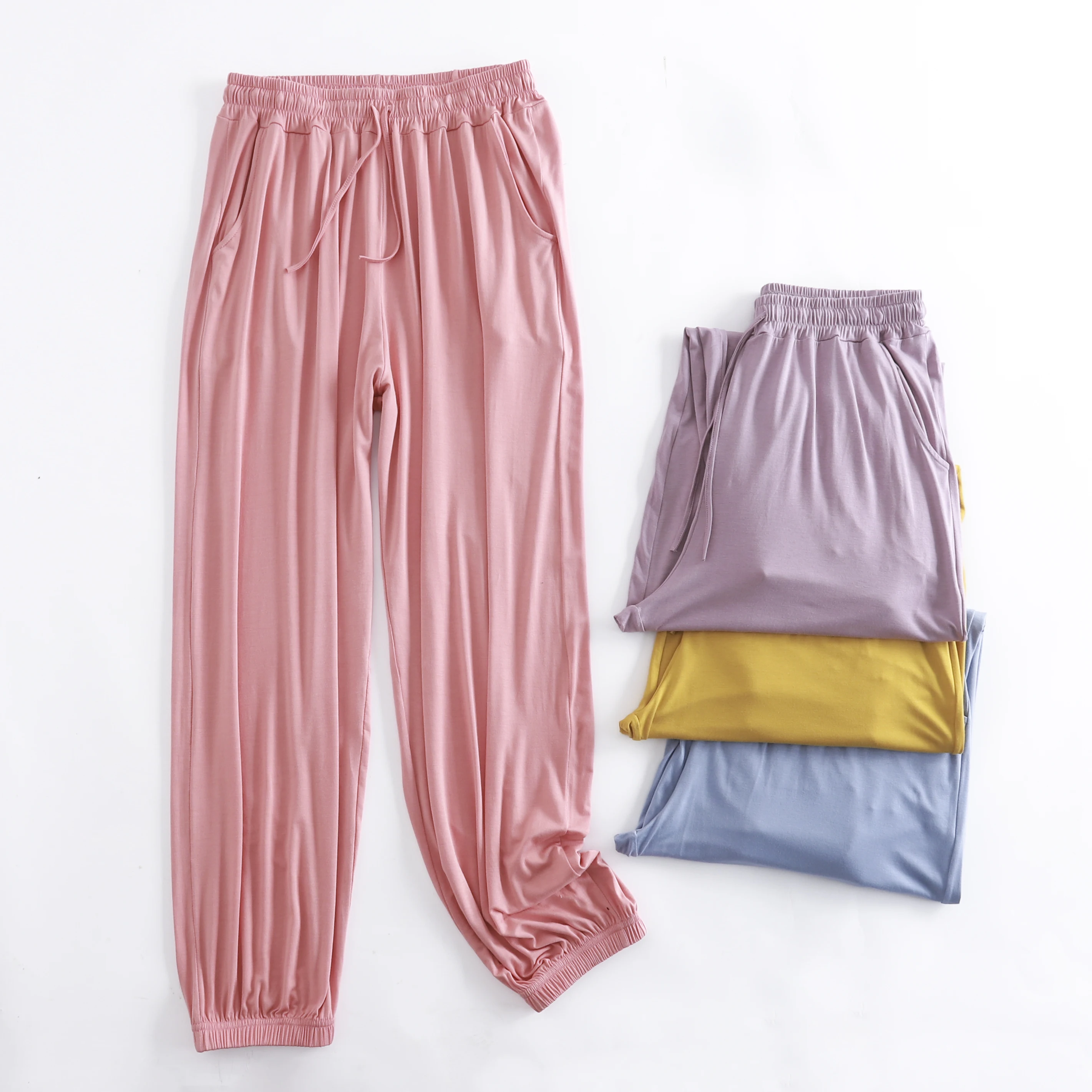 Cintura alta modal calças casuais das mulheres primavera verão solto emagrecimento versátil esportes harlan calças compridas modelo fino