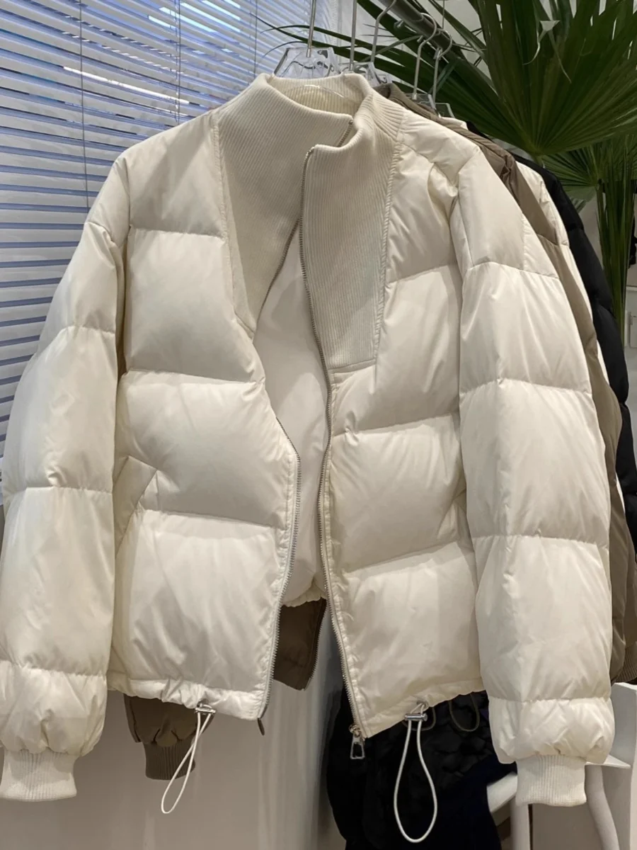 

2025 Autumn Winter Thiened ort Version Knitted Collar Casual Women's down Jaet Warm Cotton Outerwear Faionable Coat