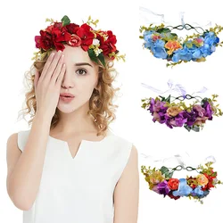 Hot sale Christmas headdress garland woman big red head flower crown headband bridal wreath crowns hairband