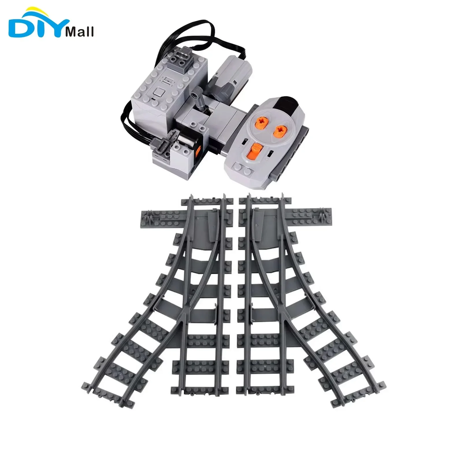 City Train Bifurcated Rail Tracks รีโมทคอนโทรลซ้ายขวา MOC Building Blocks Forked ยืดหยุ่นชุดรถไฟ