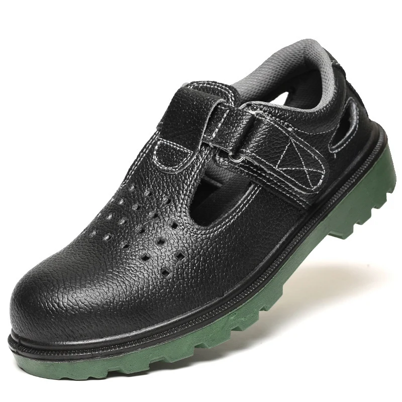 men's casual breathable steel toe caps work safety shoes summer soft leather worker tooling sandals security boots protection