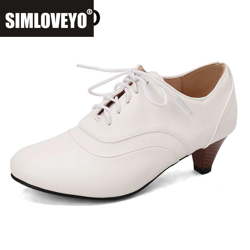 

SIMLOVEYO Весенние женские туфли-лодочки в британском стиле с круглым носком, необычные туфли на каблуке 5 см, мягкие повседневные офисные женские туфли на шнуровке, большой размер 48 49 50