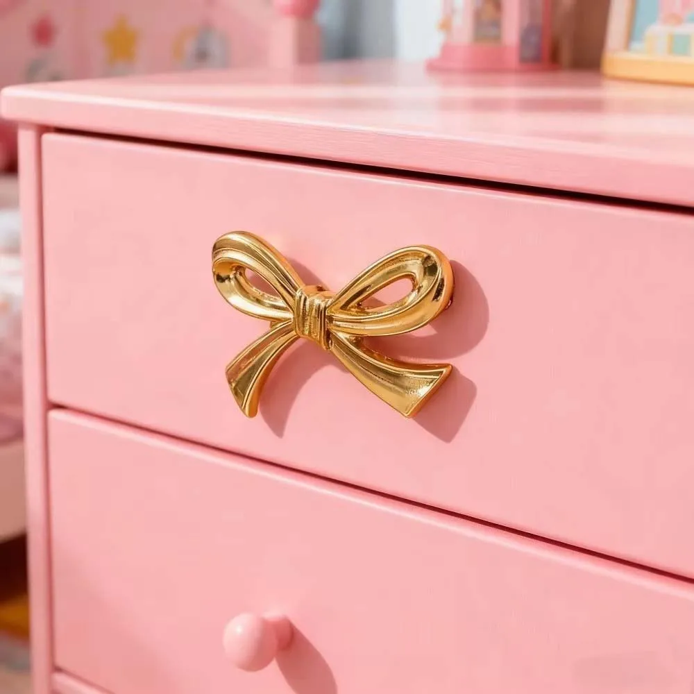 Pink Color Bow Drawer Handle Zinc Alloy Decor Cupboard Wardrobe Closet Pulls Furniture Handle DIY