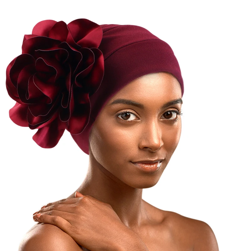 Women Ethnic Style Headscarf Popular Big Flower Turban Hat Comfortable Applying Skin Headband Fashion Wedding Cap Wrap Head Hat