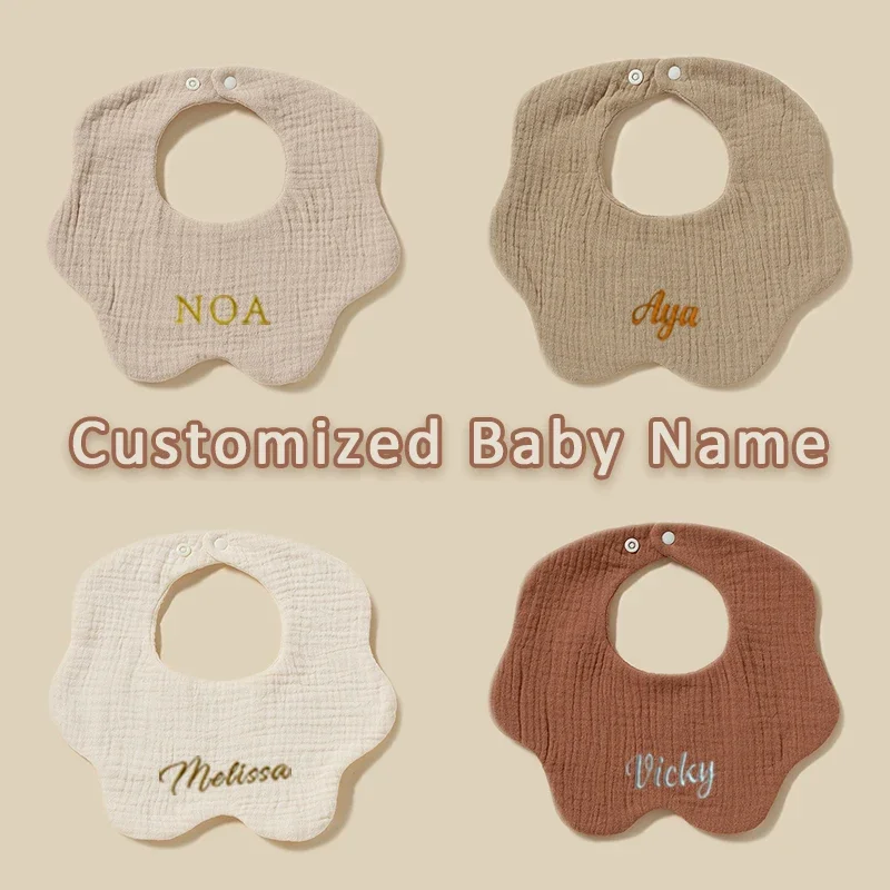 Personalized Baby Bib Cotton Gauze Saliva Towel Waterproof Burp Cloth Custom Bib Baby Name Initial Bib Infant Newborn Essentials