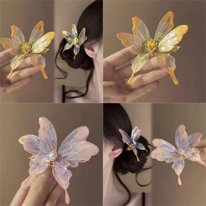 Pinzas para el cabello Mariposa 3D Niñas Mariposa Sueño Súper Hada Mariposa Retro China Clip LATERAL Barrette Accesorios Tyl Для Волос