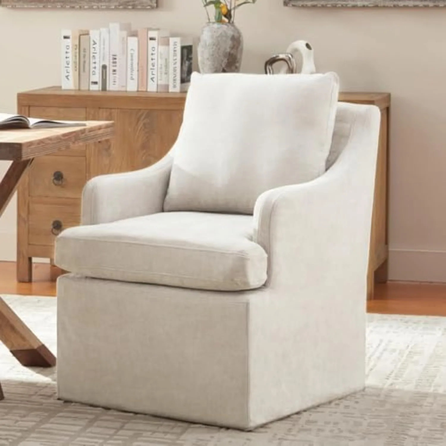 Upholstered Dining Chairs, Dining Room Chairs with Casters | Modern Rolling Dining Chairs with Armrest, Soft Chenille