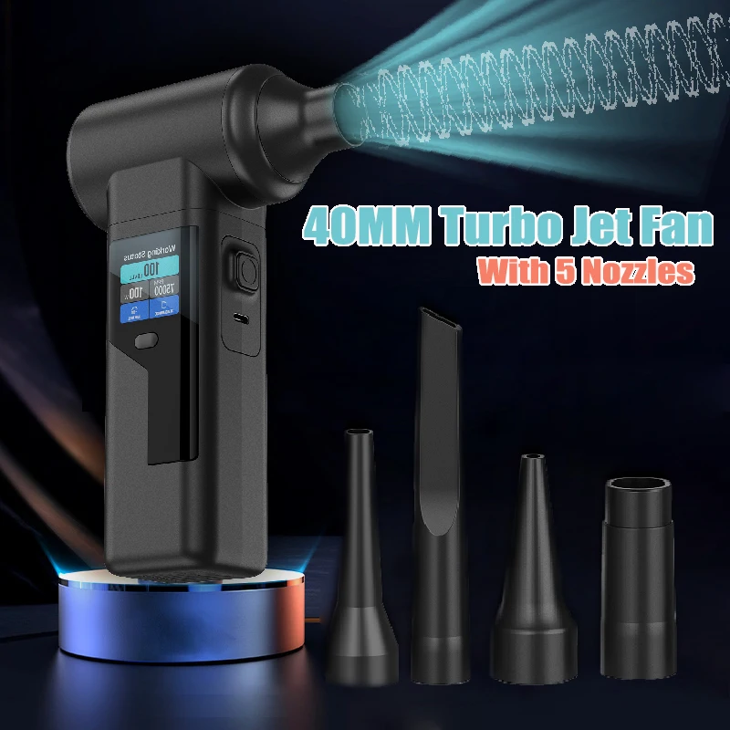 

Turbo jet fan with 5 Nozzles High Power Air Blower 40mm Brushless Motor Turbo Fan 390g Wind Pressure 10000mAh Violent Air Blower