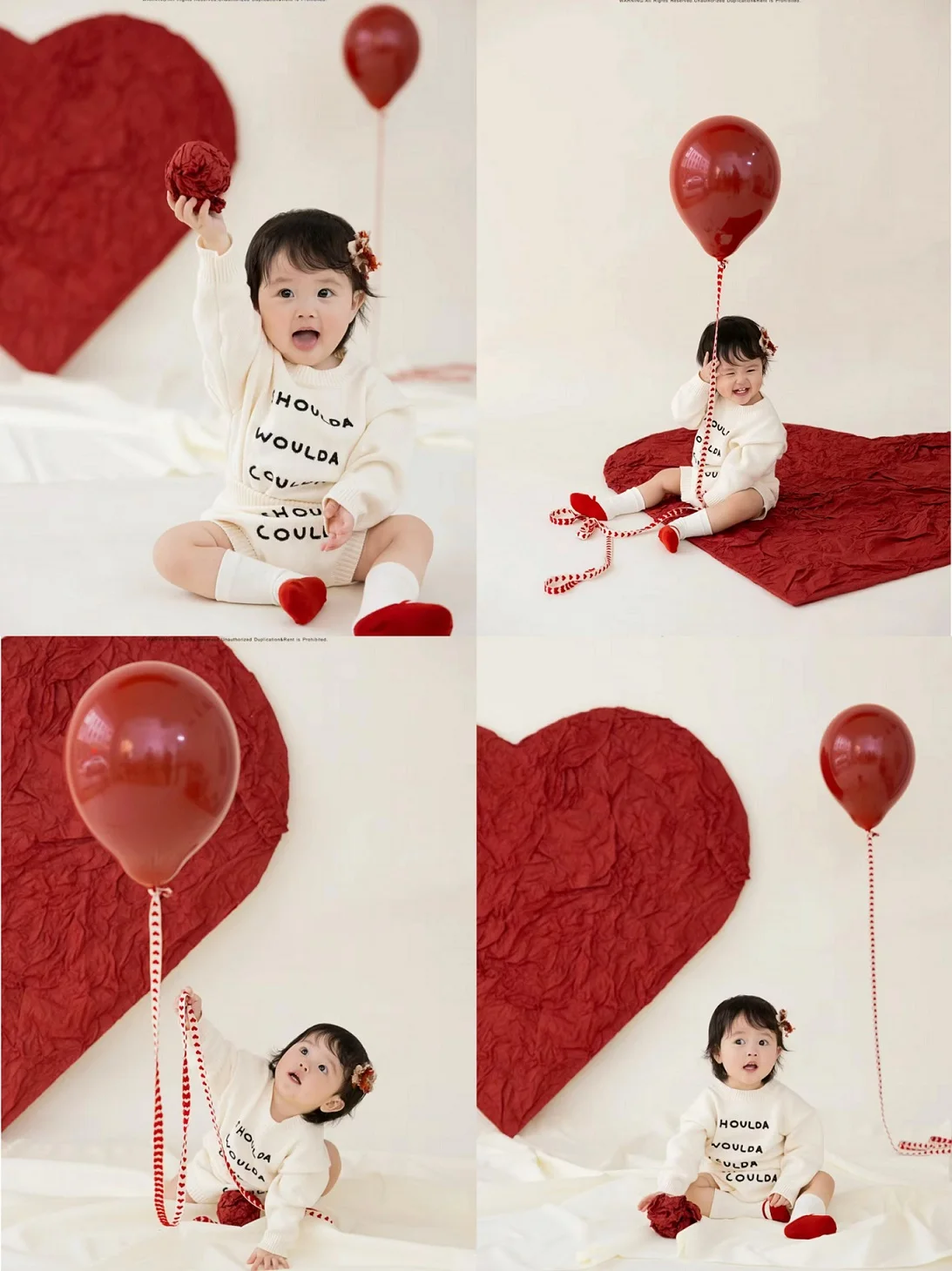 Childrens photography clothing red heart minimalist baby hundred day photo annual photo photography clothing 아기 코스프레