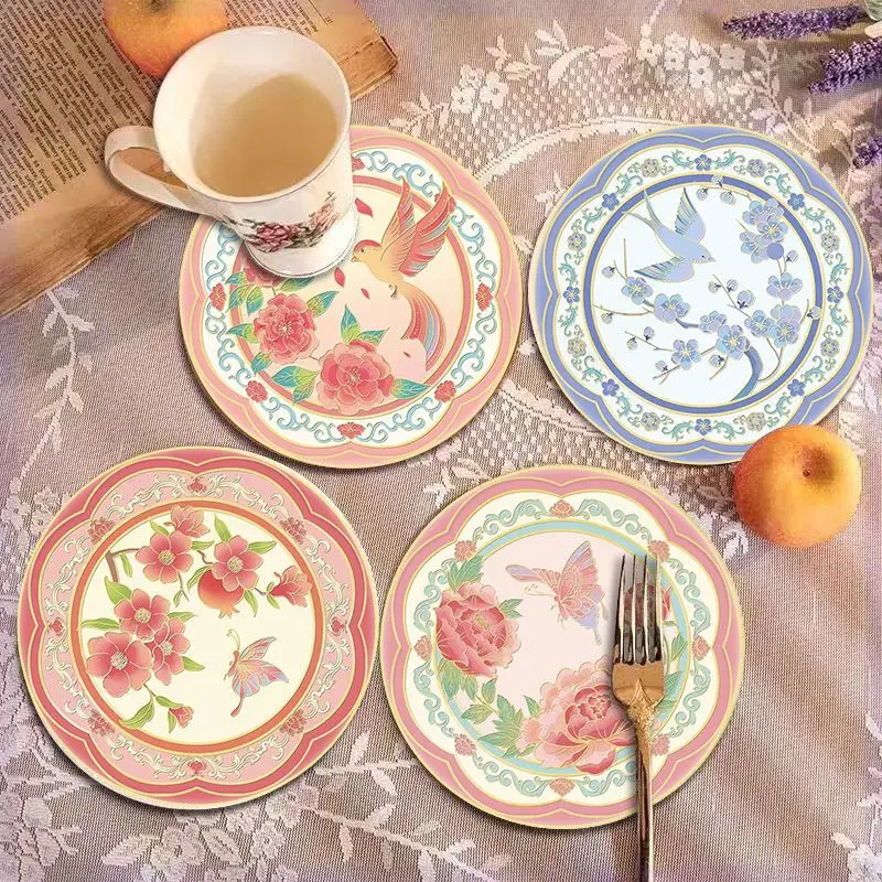 12/16CM Twelve Flower Dining Mat,light Luxury Style,can Be Wiped Off Dining Table Mat,easy To Clean Heat-resistant Cup Bowl Mat