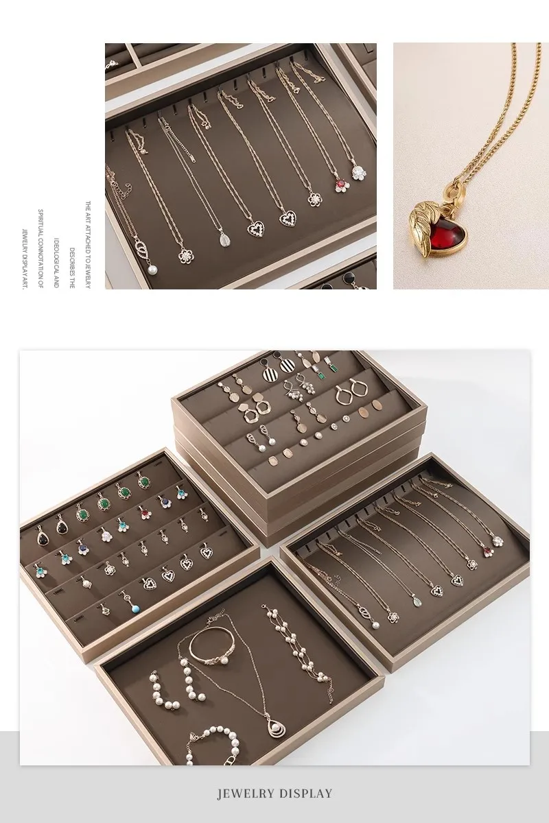 PU Leather Jewelry Display Tray for Drawer Counter Top Pendant Earrings Necklace Ring Organizer Bracelet Holder Storage Showcase