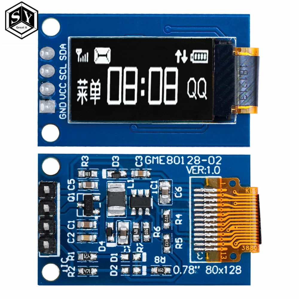 Módulo de pantalla OLED de 0,78 pulgadas (blanco): resolución de 128 × 80, interfaz SPI, controlador SH1107 – Compatible con Arduino
