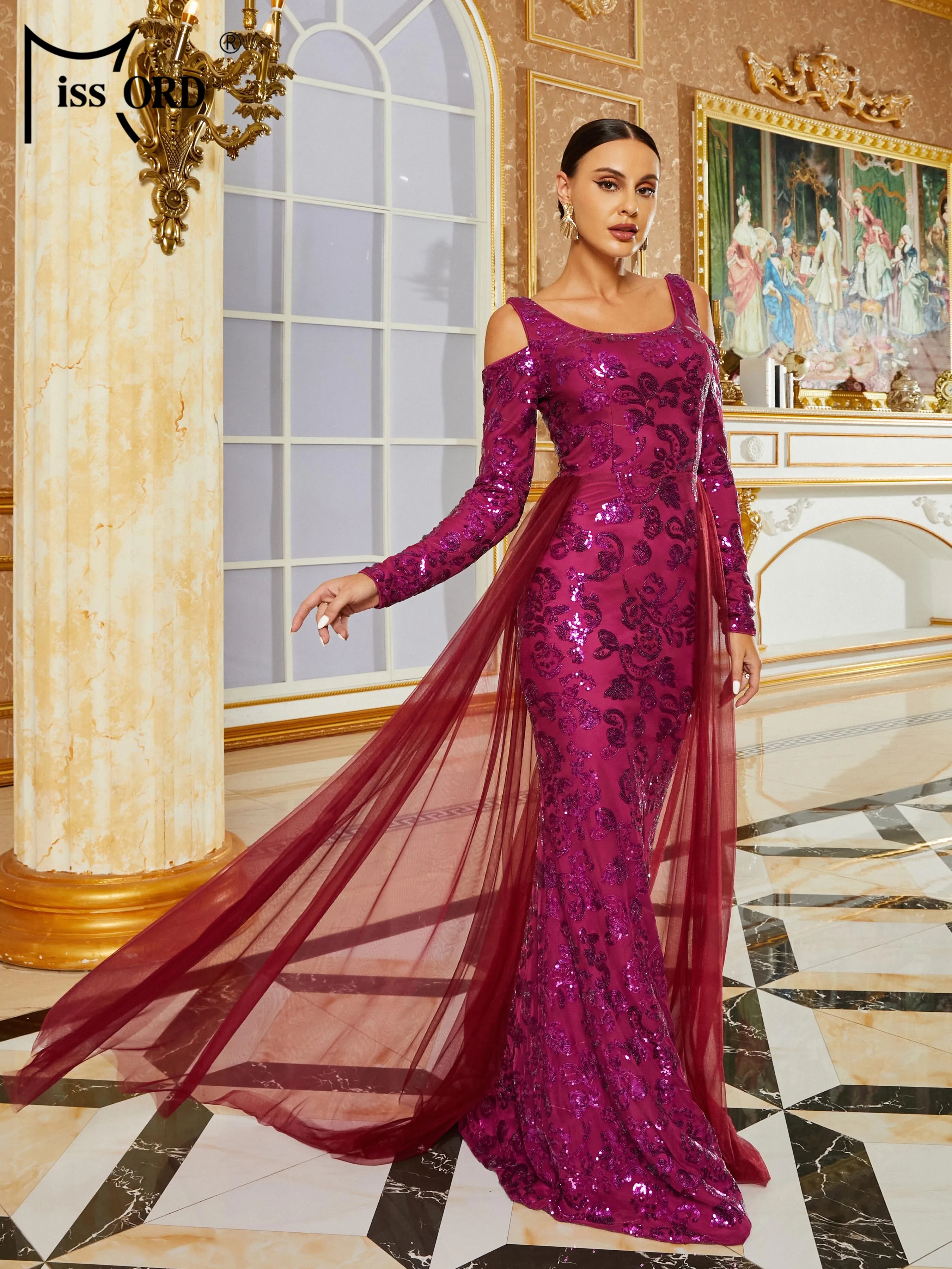 Missord-Robe sirène à sequins violets, maille, robe de Rh, robe de soirée, robe de mariage, robe de fête d'anniversaire, nouveau, 2024