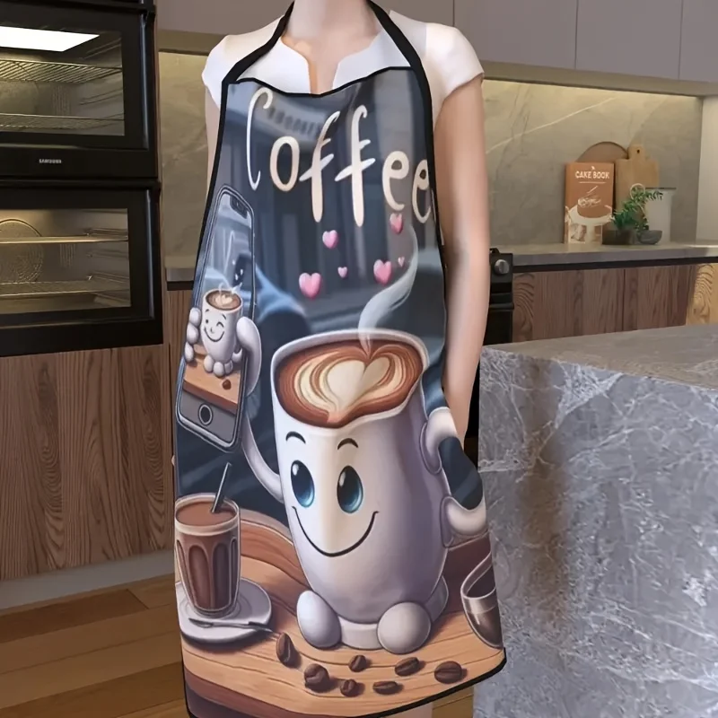 An apron with a coffee cup pattern, suitable for handicrafts, baking and kitchen cleaning, is a perfect holiday gift