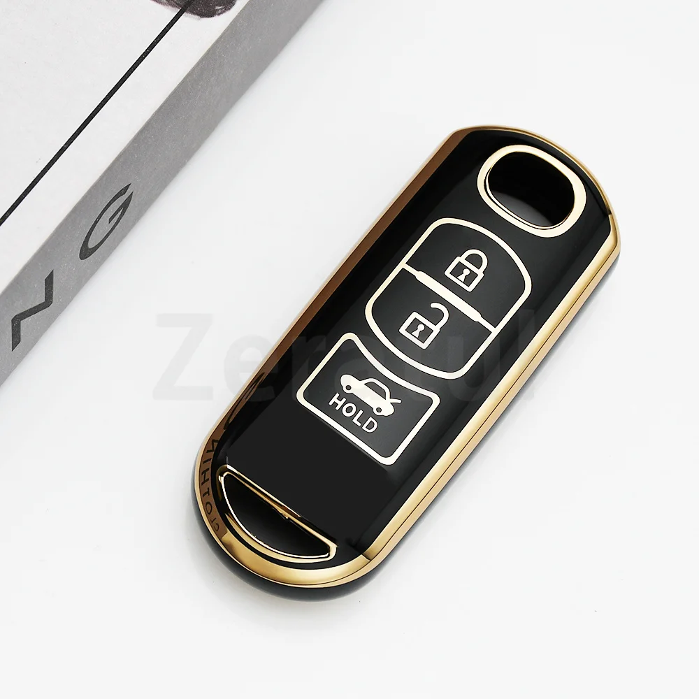 3 Buttons Gold Edge TPU Keyless Shell for Mazda CX-3 CX3 CX-5 CX5 CX7 CX-9 CX8 2 3 5 6 GJ Atenza Axela Demio Car Key Case Cover