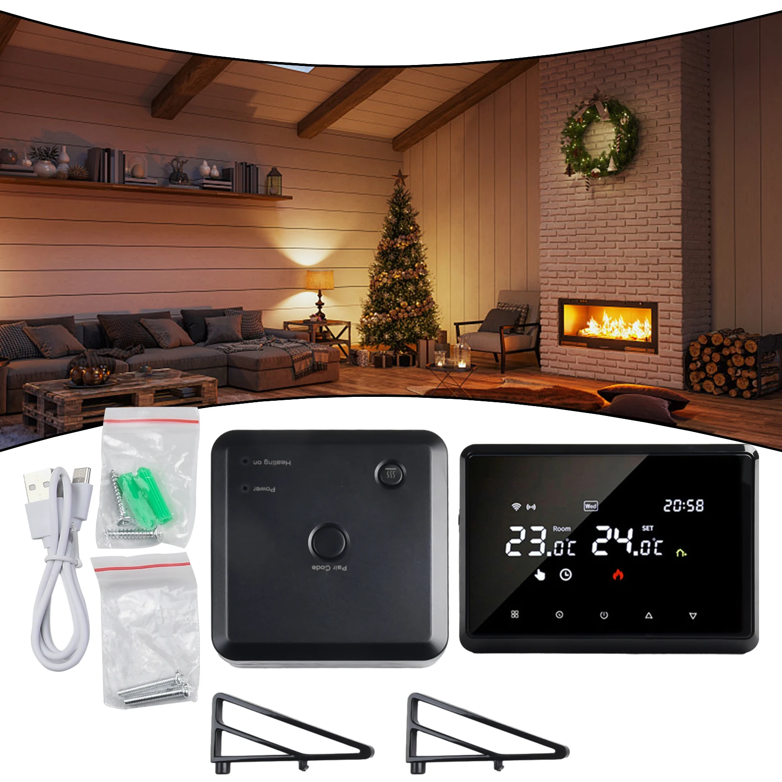 

Compatible With For Wireless WIFI Thermostat For Wall-Mounted Boilers/Water Floor Heating Intelligence Scene