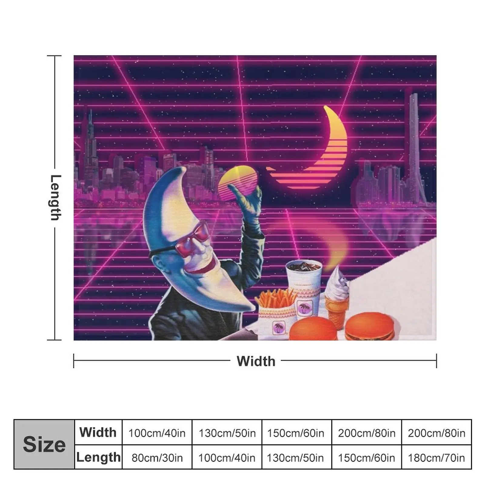 Moonday Night 80s Retro Aesthetic Vaporwave Throw Blanket Travel Warm warm for winter Blankets