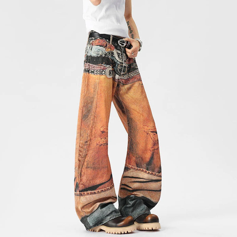 LUZHEN Original Personalized Pattern Printed Loose Casual Jeans Men's 2025 New Streetwear Wide Leg Straight Denim Pants JY3071