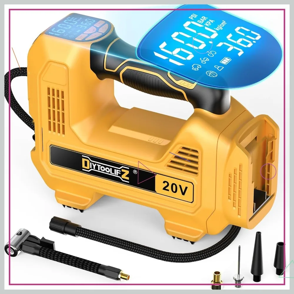 

Беспроводной насос для накачивания шин 160PSI с автоматическим отключением, светодиодной подсветкой и цифровым датчиком для автомобилей, велосипедов