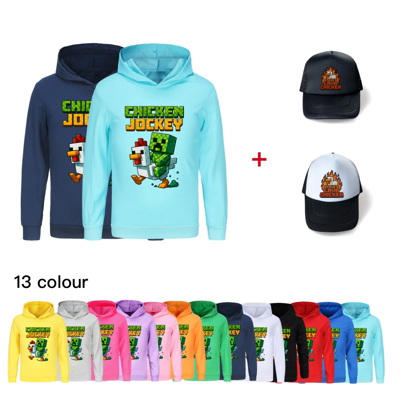

Hoodie Kids Hooded Chicken Jockey Sweatshirt & Sunhat Toddler Girls Cotton Long Sleeve Coats Children Clothing4478