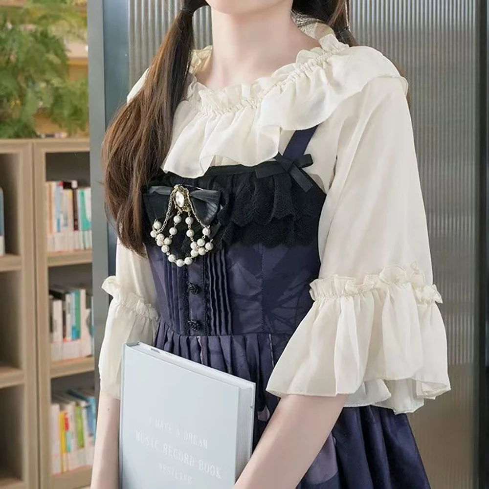 

2025 New Summer Lolita Chiffon Blouse One-Piece Loose Fit Lightweight Flare Sleeveless Shirt Women's Student Cute Tops