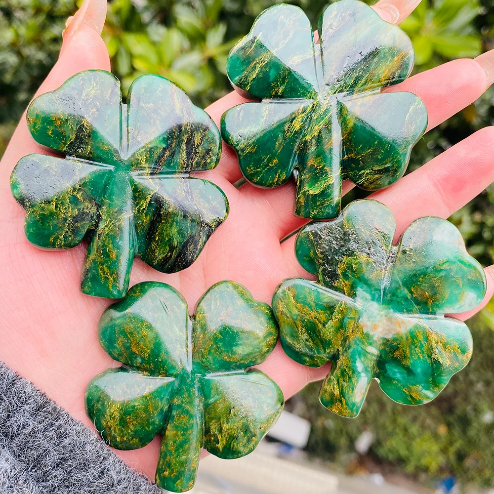 1 шт., натуральный кристалл PeaRooster, четыре листа клевера, резьба - мраморный зеленый и желтый свободный гамстакан, украшение для дома 1 шт., натуральный кристалл PeaRooster, четыре листа клевера, резьба - мраморный зеленый и желтый свободный гамстакан, украшение для дома